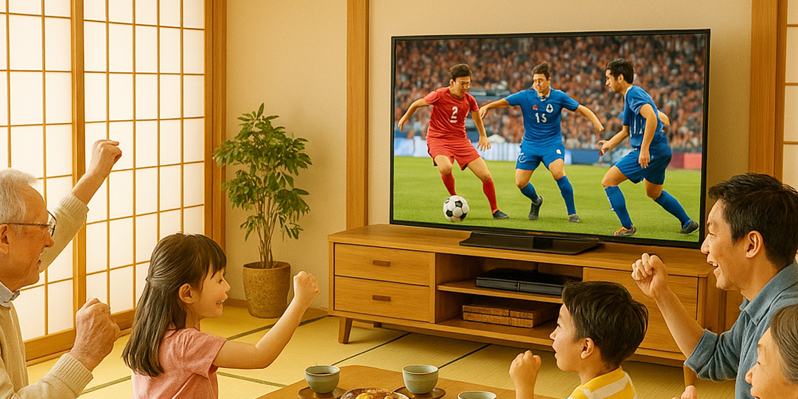 大画面で高画質のテレビを見る人たち
